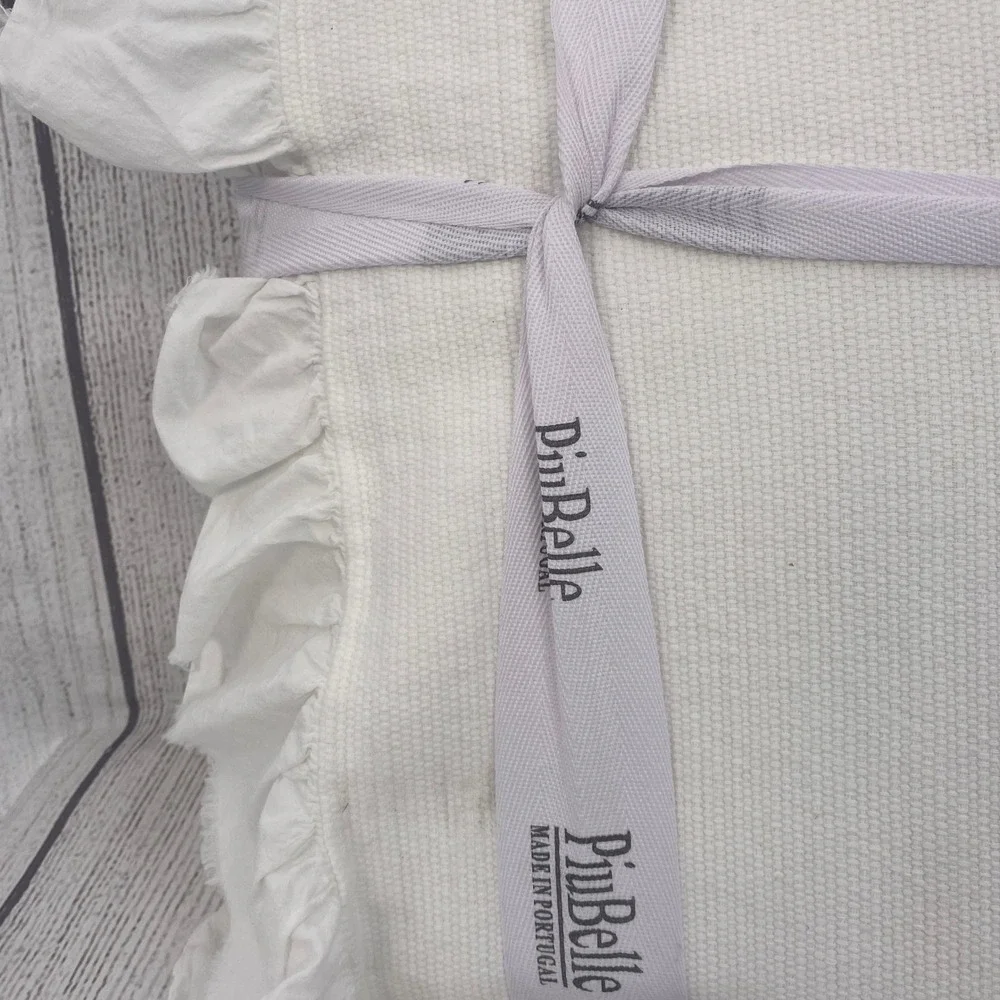 PiuBelle Queen Coverlet White 100% Cotton Ruffle Edge Bedding Portugal Cottage